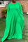 Green Casual Daily Plain Slit O Neck Loose Jumpsuits