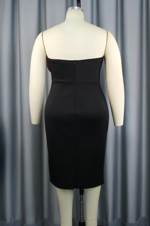 Sexy Formal Patchwork Backless Contrast Strapless Long Dresses