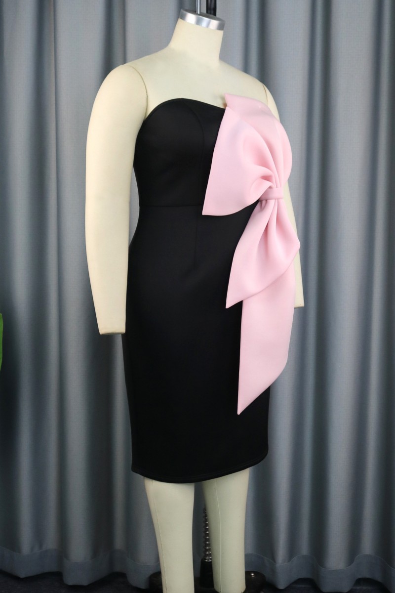Casual Patchwork Backless Contrast Strapless Long Dresses