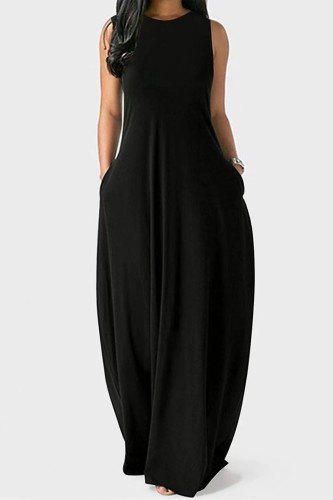Black Casual Solid Basic O Neck Long Dress Dresses