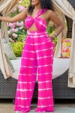 Rose Red Sexy Casual Print Bandage Backless Strapless Sleeveless Two Pieces