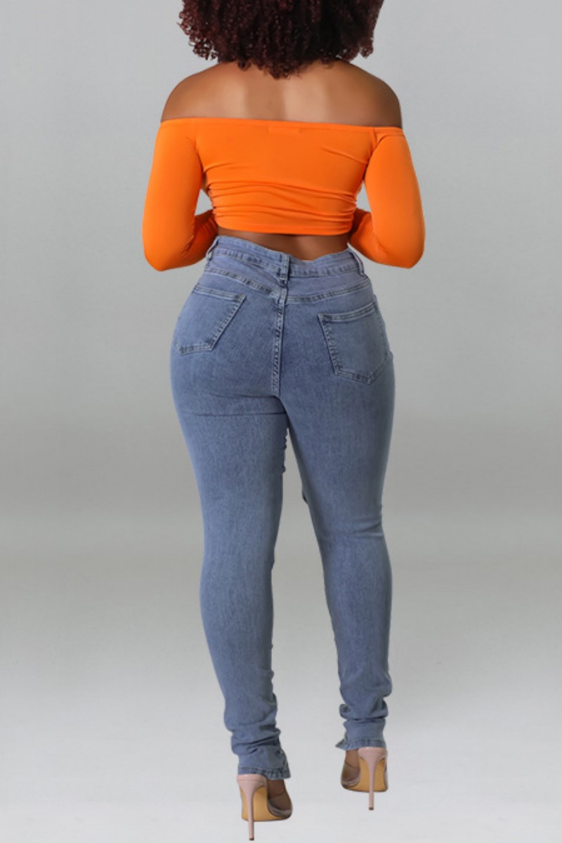 Casual Distressed High Waist Skinny Denim Jeans(3 Colors)