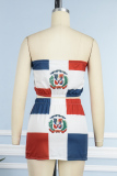 White Street Print Patchwork Strapless Sleeveless Two Pieces