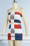 White Street Print Patchwork Strapless Sleeveless Two Pieces