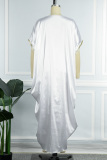 White Casual Print Patchwork Asymmetrical V Neck Irregular Dress Dresses