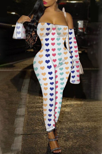 White Sexy Street Party Animal Print Print Patchwork Backless Strapless Skinny Jumpsuits