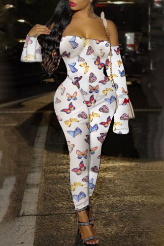Colour Sexy Street Party Animal Print Print Patchwork Backless Strapless Skinny Jumpsuits