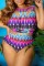 Purple Sexy Print Hollowed Out Patchwork O Neck Plus Size Swimwear (With Paddings)