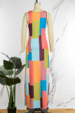 Colour Casual Print Basic O Neck Long Dress Dresses