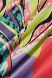 Colour Casual Print Patchwork U Neck Plus Size Dresses
