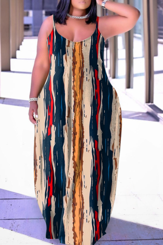 Grey Sexy Print Patchwork Spaghetti Strap Straight Dresses