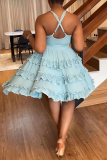 Baby Blue Sexy Sweet Daily Party Backless Solid Color Stringy Selvedge Spaghetti Strap Mini Dress Dresses