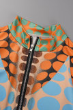 Orange Sexy Street Daily Print Zipper Zipper Collar Short Sleeve Two Pieces