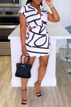 White Casual Daily Simplicity Asymmetrical Printing Turndown Collar Printed Dress Dresses