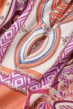 Pink Casual Print Patchwork Buckle Turndown Collar Long Sleeve Two Pieces
