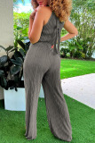 Blue Casual Solid Fold O Neck Regular Jumpsuits(With Belt)
