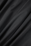Black Casual Solid Patchwork Asymmetrical Turn-back Collar Irregular Dress Dresses