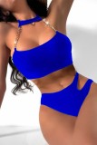 Blue Sexy Solid Bandage Hollowed Out Patchwork Backless Swimwears (With Paddings)