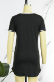 Black Casual Print Patchwork O Neck Short Sleeve Dress
