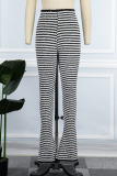 Black Casual Striped Patchwork Skinny High Waist Conventional Patchwork Trousers