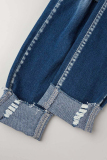 Blue Casual Street Solid Make Old Patchwork Mid Waist Skinny Denim Jeans