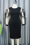 Black Casual Solid Patchwork O Neck Long Sleeve Dresses