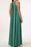 Green Casual Simplicity Solid Patchwork Halter A Line Dresses