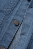 Light Blue Casual Solid Patchwork Turndown Collar Mid Waist Skinny Denim Romper