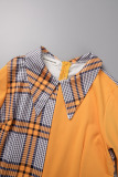 Orange Casual Work Elegant Plaid Print Patchwork Shirt Collar Skinny Jumpsuits
