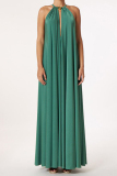 Green Casual Simplicity Solid Patchwork Halter A Line Dresses