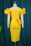 Yellow Sexy Formal Solid Patchwork Off the Shoulder Evening Dress Dresses
