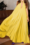 Yellow Casual Simplicity Solid Patchwork Halter A Line Dresses