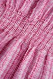 Pink Casual Print Patchwork Turndown Collar Regular Romper