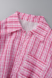 Pink Casual Print Patchwork Turndown Collar Regular Romper