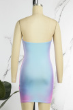 Colour Sexy Print Backless Strapless Sleeveless Dress Dresses