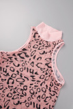 Pink Sexy Print See-through Turtleneck Sleeveless Dress Dresses