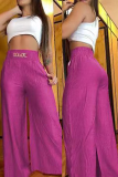 Pink Casual Solid Pocket Metal Accessories Decoration Loose Wide Leg Solid Color Bottoms