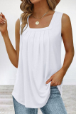 White Casual Street Solid Fold Square Collar Tops