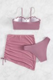 Pink Sexy Solid Patchwork Backless Three Piece Sets (With Paddings)