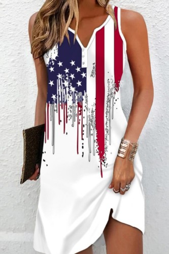 White Casual Print Basic V Neck Sleeveless Dress Dresses