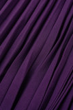 Purple Casual Solid Patchwork V Neck Short Sleeve Dress Dresses
