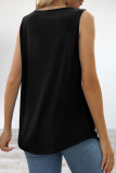 Black Casual Street Solid Fold Square Collar Tops