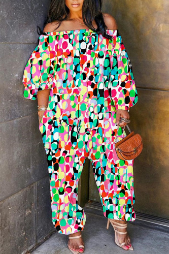 Multicolor Casual Print Backless Off the Shoulder Regular Jumpsuits