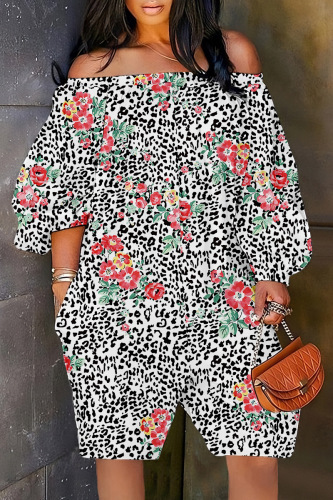 White Casual Print Backless Off the Shoulder Regular Rompers