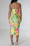 Green Sexy Casual Print Backless Strapless Sleeveless Dress Dresses