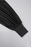 Black Casual Solid Patchwork Zipper Collar Regular Jumpsuits