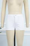 White Casual Work Street Solid Pocket Buttons Regular Denim Shorts