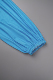 Blue Casual Print Patchwork V Neck Plus Size Jumpsuits