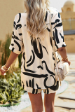 Black Casual Daily Geometric Print Contrast Turndown Collar Short Sleeve Two Pieces
