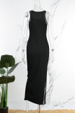 Black Sexy Solid Patchwork See-through Slit O Neck Long Dress Dresses